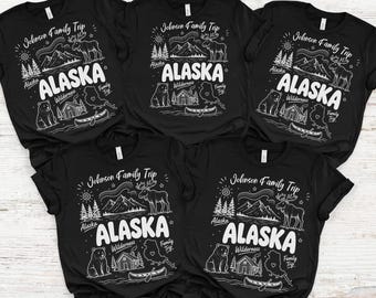 Alaska Family Vacation Group T-Shirts, Custom Names Travel Shirts, Northern Adventure Tees