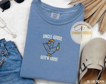 Maglietta ricamata "Zio Oca Sciocco", maglietta per neo-zio, regalo per annuncio di gravidanza per zio, maglietta ricamata personalizzata "Zio Oca", E022