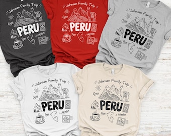 Family Customized Name Peru Vacation Matching T-Shirts, Adventure Peruvian Pride Group Shirts