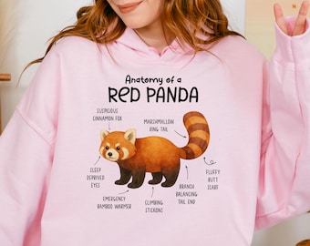 Sudadera con capucha "Anatomía del Panda Rojo", regalo para amantes de los animales y la naturaleza, camiseta japonesa con animales, H447