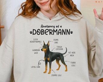 Anatomy of Doberman Dog Hoodie, Doberman Lover Sweatshirt, Funny Dog Anatomy Diagram Top, Doberman Mom Hoodie, Dog Owner Gift H388