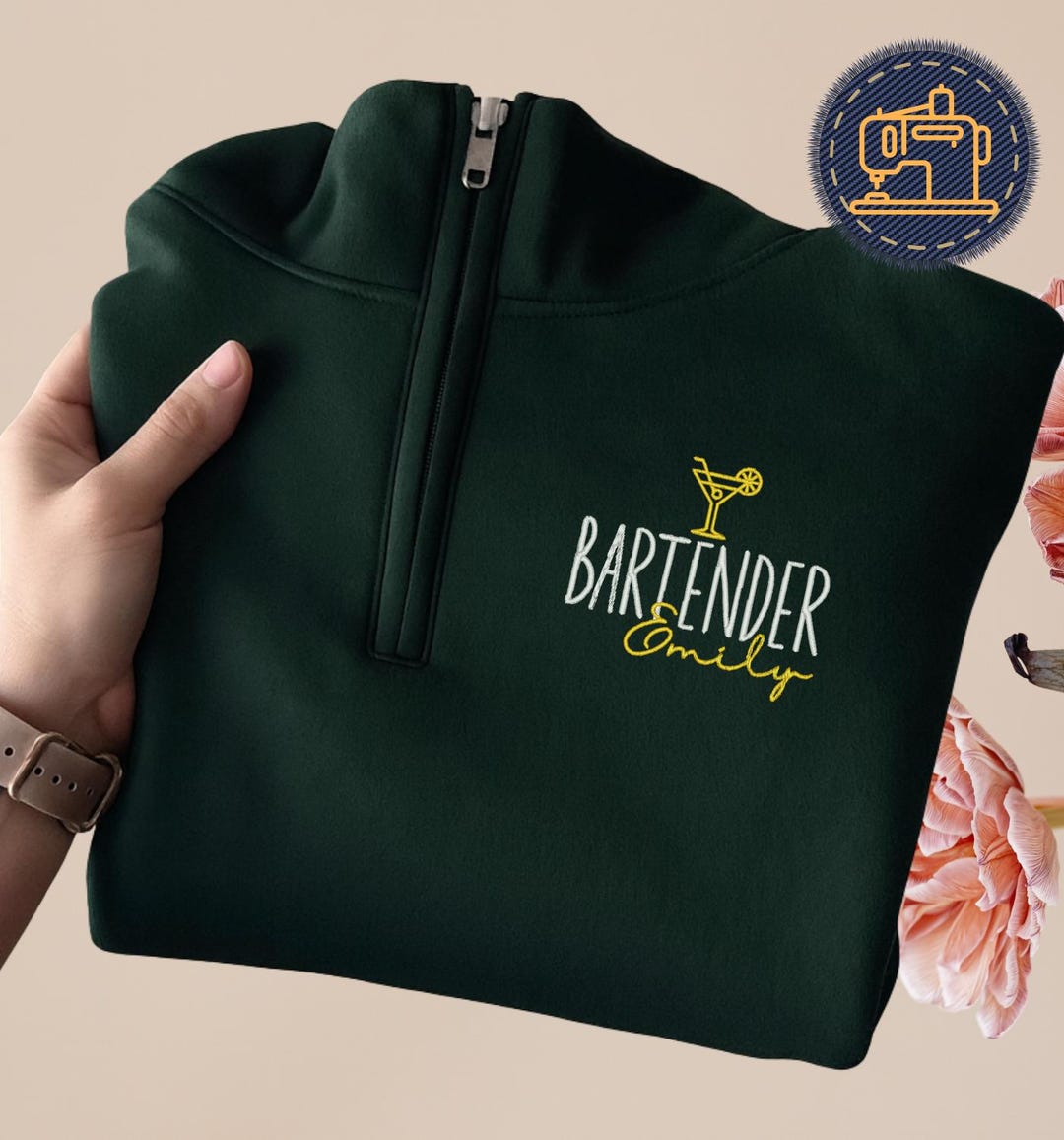 Personalized Bartender Quarter Zip Sweatshirt, C075 - Etsy