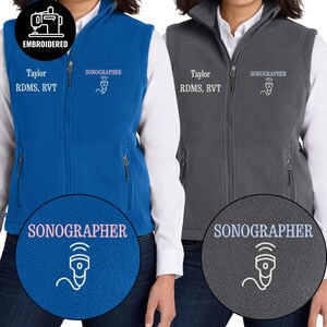 Embroidered Sonographer Full Zip Vest Jacket, Personalized RVT Ultrasound Tech Jacket, M031