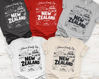 Customized Family Name Family Vacation Trip Matching T-Shirt, New Zealand Nature Holiday Squad Tees