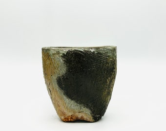 Black Wave Wood Fired Altered Vase by Lynn Isaacson