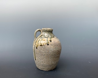 Drippy Blue Ash Salt Fired Jug 1 by Lynn Isaacson