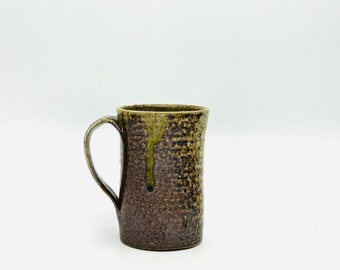 Golden Amber Drip Salt Fired Tall Mug by Lynn Isaacson