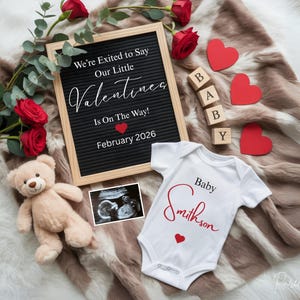 Valentines Day Pregnancy Announcement A Little Valentine On the Way February Baby Announcement Gender Neutral Reveal Editable Template A0379
