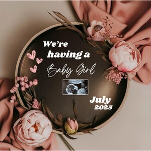 pregnancy announcement digital gender reveal Simple Pregnancy Announcement Baby girl Social Media  Gender Reveal Editable template baby girl