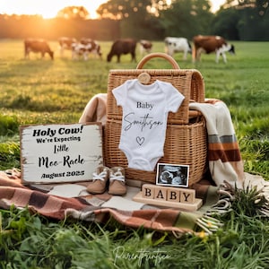 Western pregnancy announcement Highland Cow Pregnancy Announcement Western baby gender Neutral Announcement social media reveal Country farm