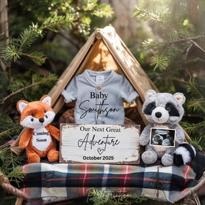 Pregnancy Announcement Digital Woodland Baby Announcement Social Media Reveal Facebook Instagram Editable Template Our Next Adventure A0073