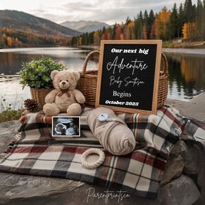 Adventure Pregnancy Announcement Template Camping pregnancy announcement Boho baby announcement Gender Neutral reveal Social media editable