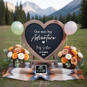 Adventure Pregnancy Announcement Template Camping pregnancy announcement Boho baby announcement Gender Neutral reveal Social media editable