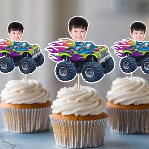 Monster Truck Party Photo Cupcake Toppers Monster Truck Face Cupcake Toppers Party Decorations Monster Truck Party Favors Printable A0361
