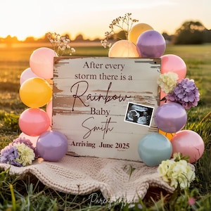Rainbow Pregnancy Announcement, Rainbow Baby Pregnancy Announcement, Social Media Pregnancy Announcement Template editable template A0122