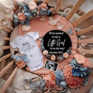 Boho Baby Girl Pregnancy Announcement Editable Digital Template, Floral Pink Baby Reveal Canva Download Social Media Gender Reveal Flower 68