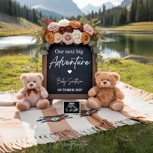 Adventure Pregnancy Announcement Template Camping pregnancy announcement Boho baby announcement Gender Neutral reveal Social media editable