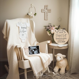 James 1:17 Schwangerschaftsankündigung Religiöse Schwangerschaftsankündigungsvorlage Christliches Baby offenbaren Gott wusste, dass mein Herz dich brauchte A0067