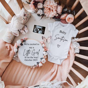 Boho Girl Pregnancy Announcement Digital Floral Baby Girl Announcement Pink Gender Reveal Girly Baby Reveal Editable Template Flowers A0071