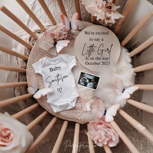 Boho Girl Pregnancy Announcement Digital, Floral Baby Girl Announcement Pink Gender Reveal Girly Baby Reveal Editable Template Flowers A0069