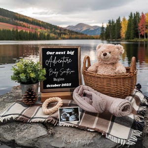 Adventure Pregnancy Announcement Template Camping pregnancy announcement Boho baby announcement Gender Neutral reveal Social media editable