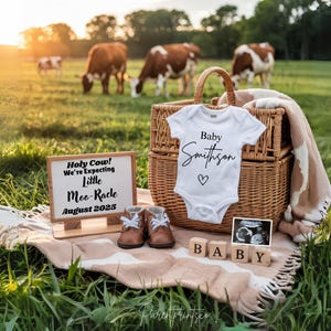 Western pregnancy announcement Highland Cow Pregnancy Announcement Western baby gender Neutral Announcement social media reveal Country farm