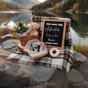 Adventure Pregnancy Announcement Template Camping pregnancy announcement Boho baby announcement Gender Neutral reveal Social media editable