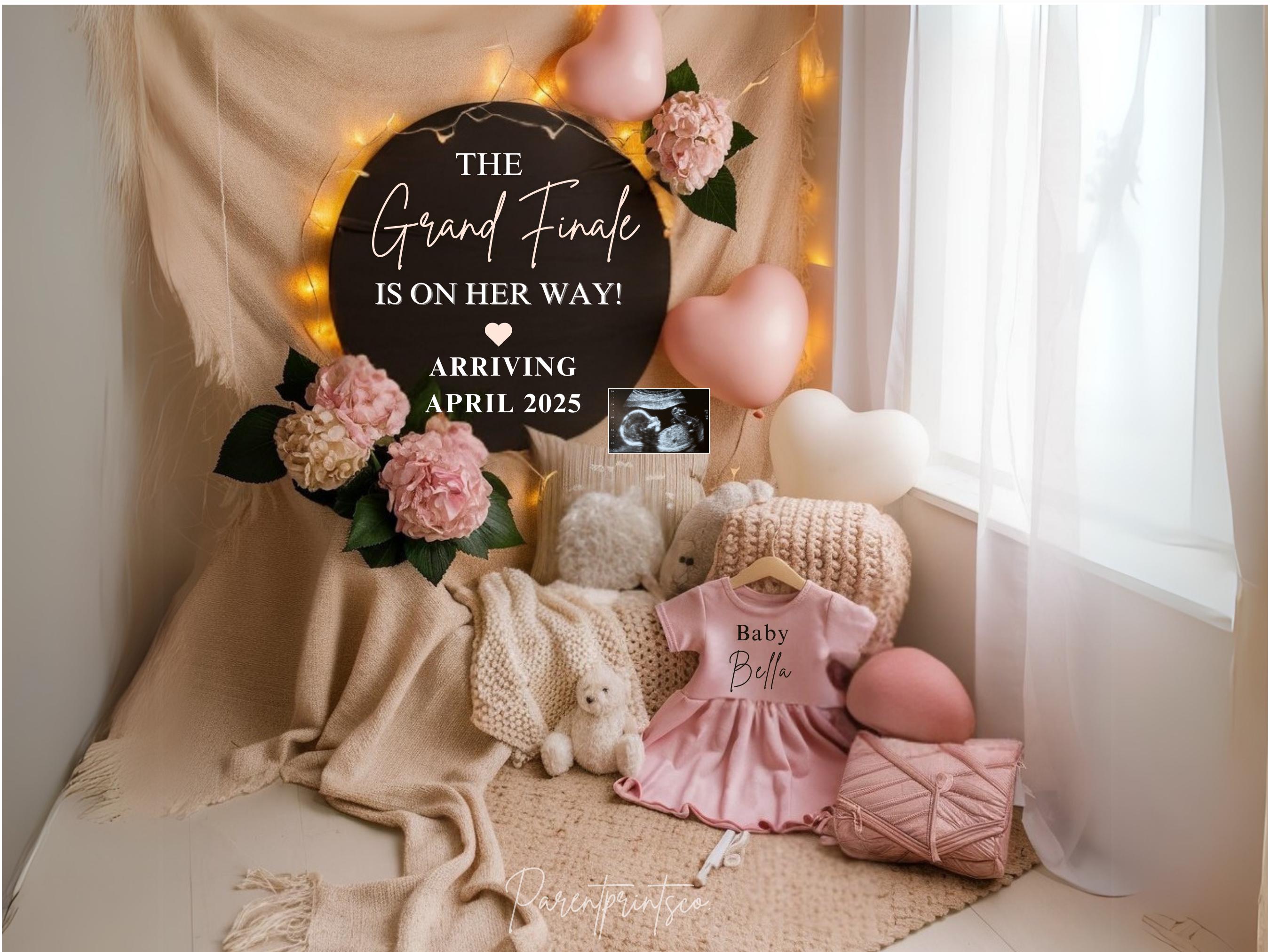 Girl pregnancy announcement baby  its girl announcement baby girl announcement digital grand finale social media reveal editable template