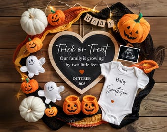 Halloween Pregnancy Announcement Digital Halloween baby announcement Social Media baby reveal gender neutral announcement Editable Template