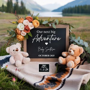 Adventure Pregnancy Announcement Template Camping pregnancy announcement Boho baby announcement Gender Neutral reveal Social media editable
