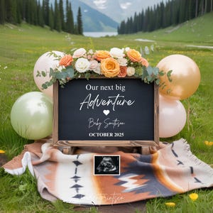Adventure Pregnancy Announcement Template Camping pregnancy announcement Boho baby announcement Gender Neutral reveal Social media editable