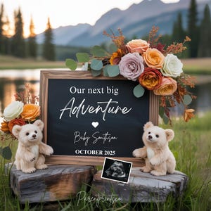 Adventure Pregnancy Announcement Template Camping pregnancy announcement Boho baby announcement Gender Neutral reveal Social media editable