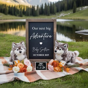 Adventure Pregnancy Announcement Template Camping pregnancy announcement Boho baby announcement Gender Neutral reveal Social media editable