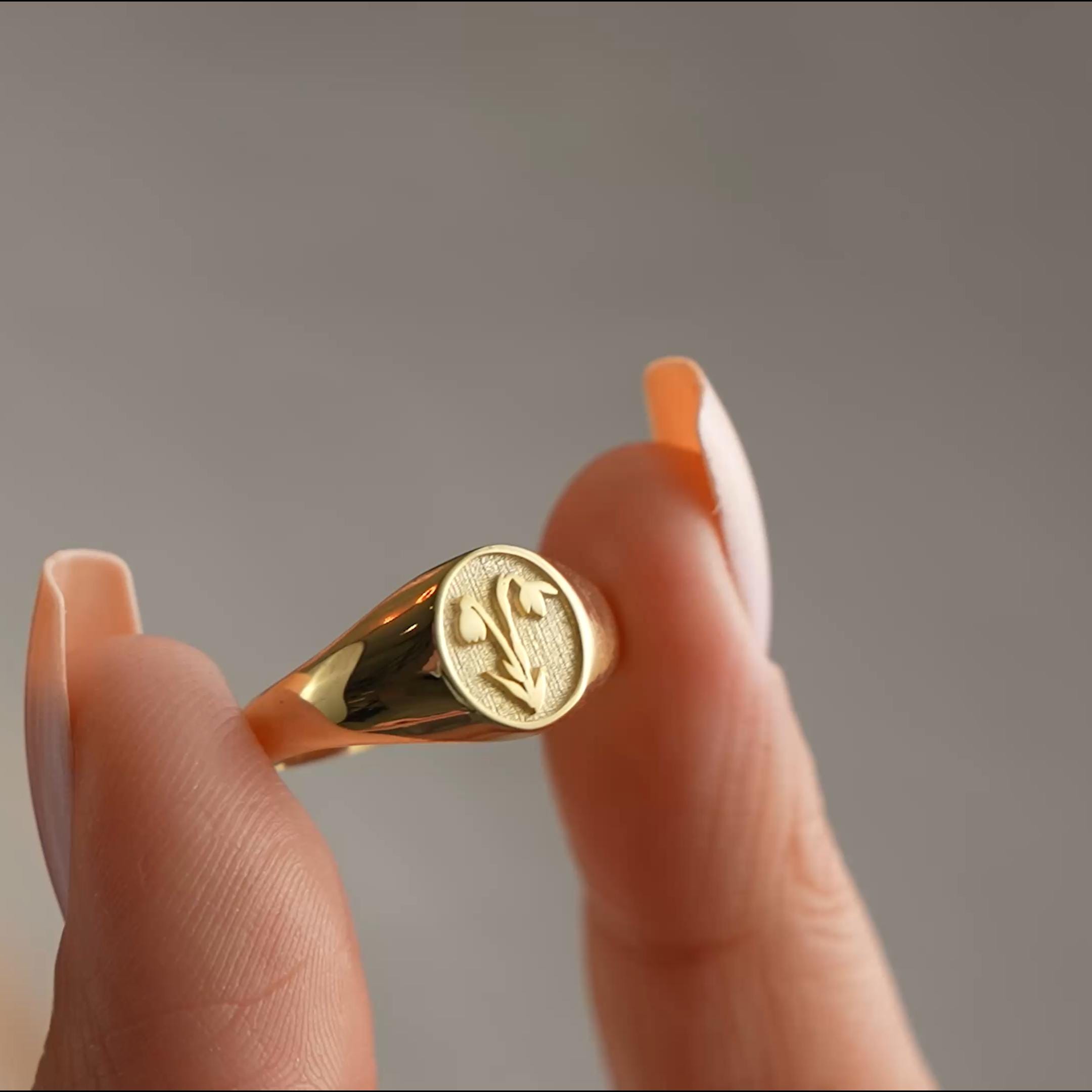 14K Gold Custom Birth Flower Signet Ring