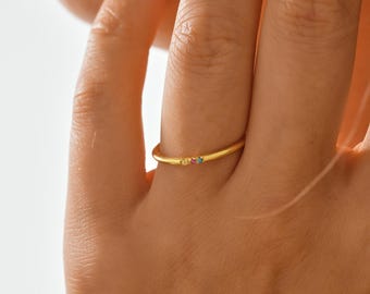 Personalized 14K Gold Filled Birthstone Ring: Sterling Silver Stacking Ring
