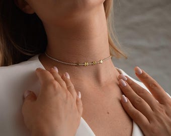 Custom Moissanite Initial Tennis Choker: Sterling Silver Personalized Necklace
