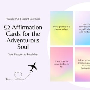 52 cartes d'affirmations imprimables, PDF numérique pour prendre soin de vous, Manifestation positive, Vision Board, cartes d'affirmations numériques, citations de voyage