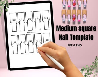 Modèle numérique de nail art pour les professionnels de la pose d'ongles Freestyle | Agenda moyen carré design sur ongles | Compatible avec Procreate et Goodnotes