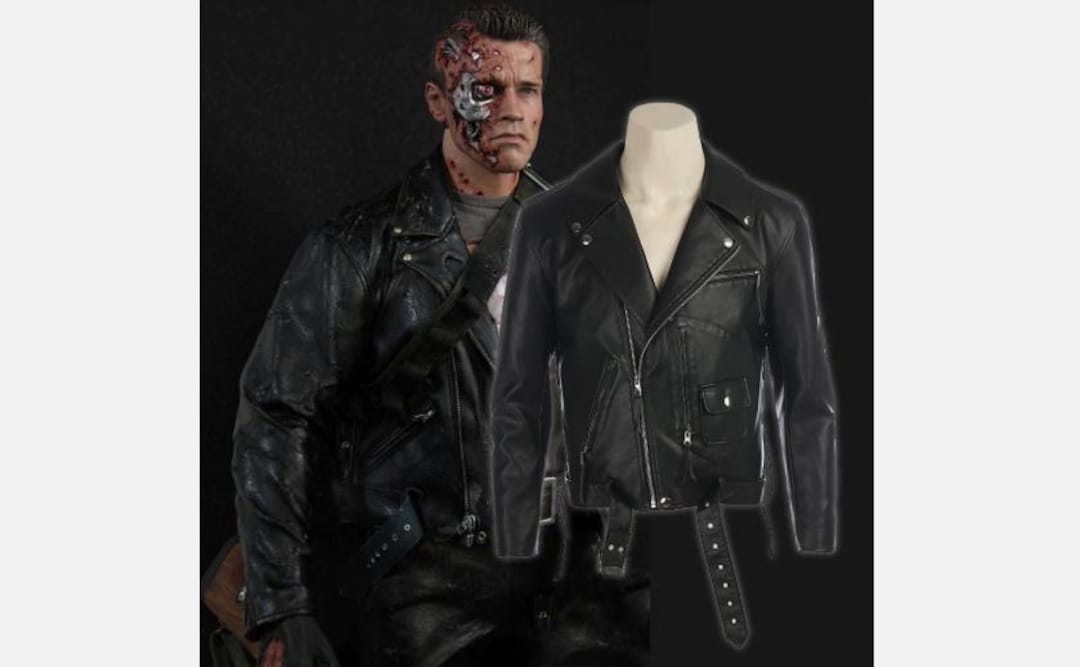 Terminator T-800 Schwarze Lederjacke Herren Cosplay Halloween