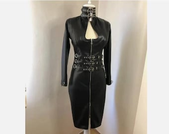 Op maat gemaakte leren bondagejurk – Gothic bodycon-fetishkleding voor dames