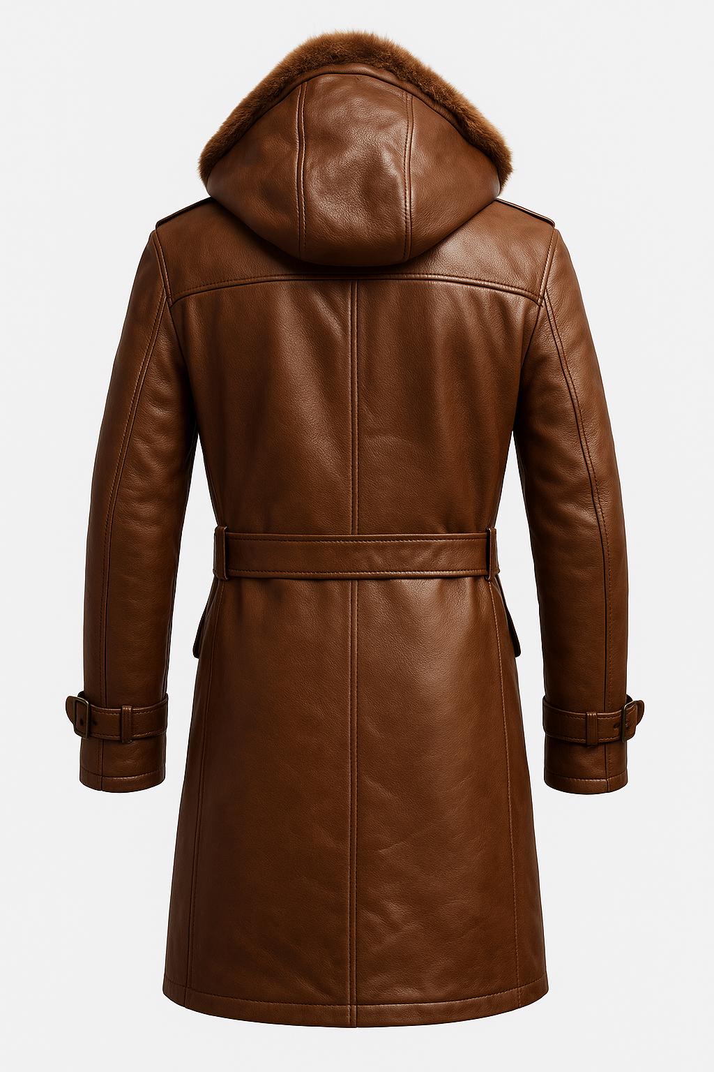 Leather Shearling Trench Coat: Men's Double-breasted Winter Jacket