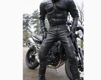 Men’s Cowhide Leather Motorcycle Racing Suit 2 Piece Biker Gear