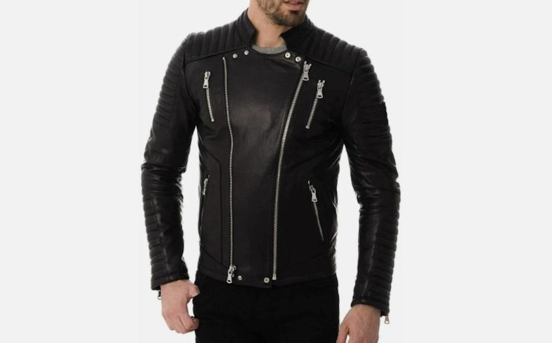 Black Racer Leather Jacket – Genuine Lambskin Biker Moto Coat - Etsy