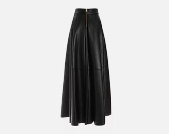 New Designer Long Leather Skirt – 100% Lambskin Straight Pencil Outwear