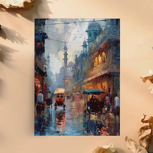 Old Lahore City Canvas Painting: Pakistani Mughal Art Wall Decor image 1