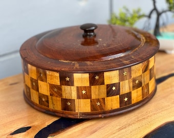 Handmade Wooden Hotpot with Brass Inlay - Unique Kitchenware Gift