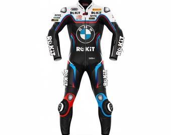 Mono de cuero de una pieza para motociclista / Equipamiento de motociclista BMW Motorrad hecho a medida con protecciones CE
