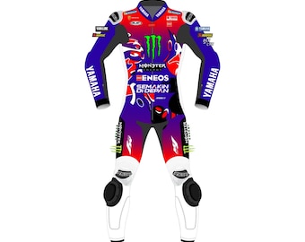 Men's Leather Motorcycle Racing Suit – Perforated CE Armour, MotoGP Yamaha Style