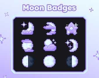Cute Moon-Themed Pixel Badges | Twitch & Discord Icons | Instant Download