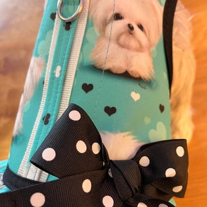 Maltese print small dog double ruffle harness, Made in USA, dog harnesses, pet clothing image 3